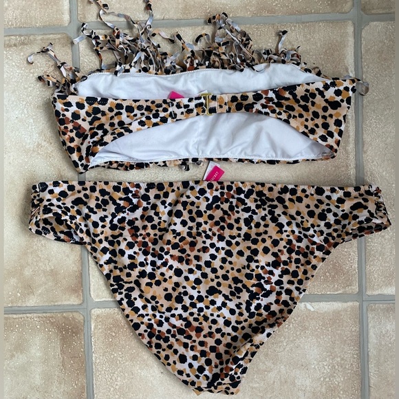 Victoria Secret brown/white/black animal print strapless bikini with fringe; L - Picture 3 of 6